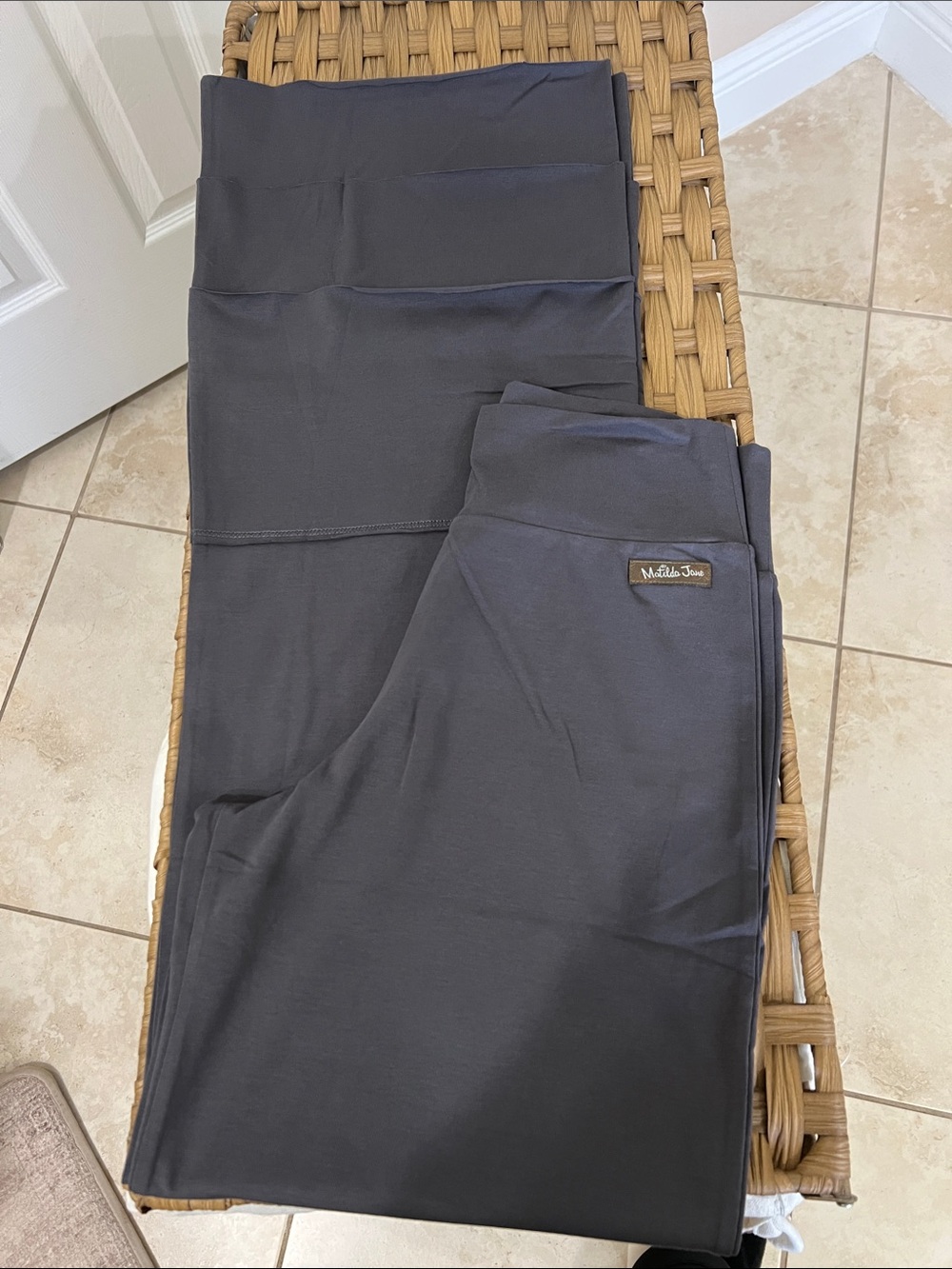 Matilda Jane Charcoal Carpool Finns wide leg tiered hem soft stretch pants.